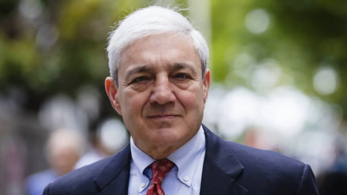 Former Penn State President Graham Spanier departs after his sentencing hearing at the Dauphin County Courthouse in Harrisburg, Pa., on June 2, 2017. (Matt Rourke/File via AP)