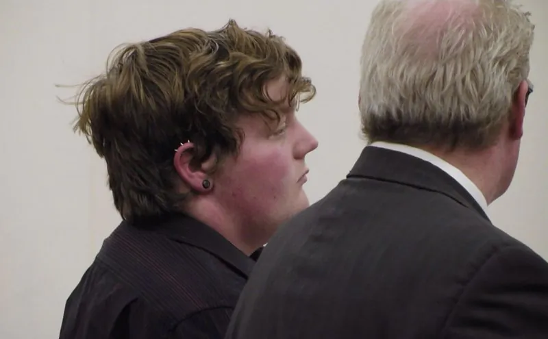 Former school bus driver  Shane Pich (L) appears in court for sentencing in Watertown, N.Y., on April 25, 2019. (WWNY/7 NEWS via AP)