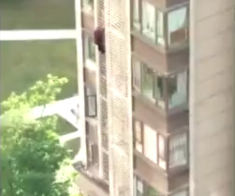 Woman climb building