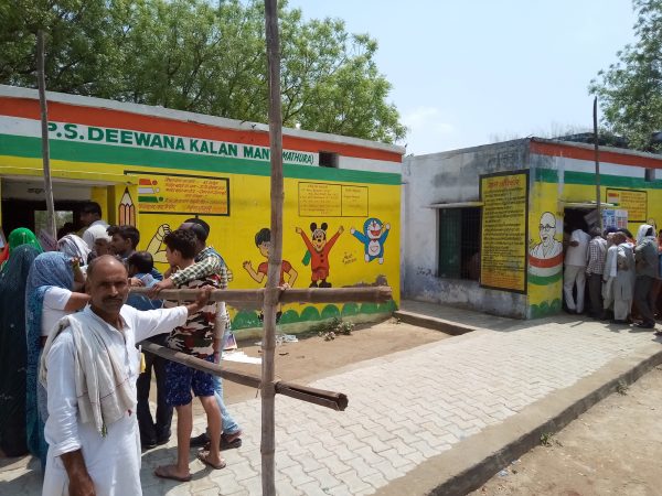 A polling booth on the outskirts of Mathura, India