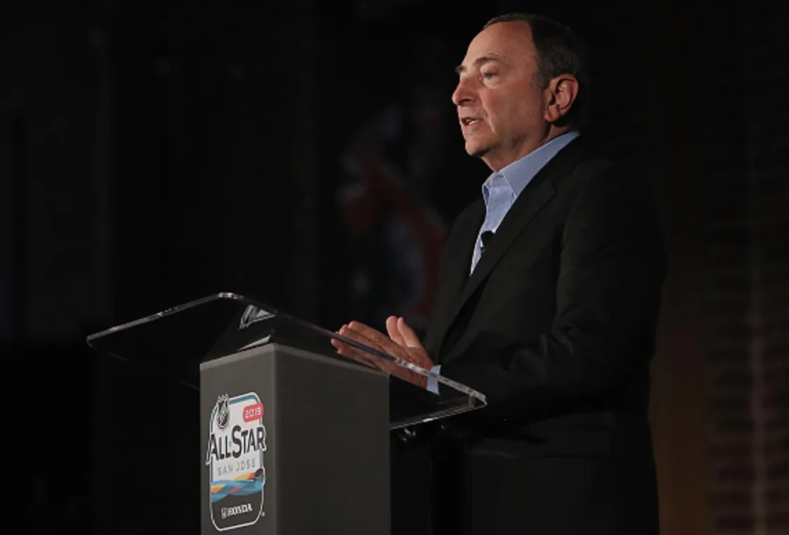 NHL Commissioner Gary Bettman speaks during a press conference during the NHL All Star Week at the McEnery Convention Center in San Jose, Calif., on Jan. 25, 2019 .( Bruce Bennett/Getty Images)