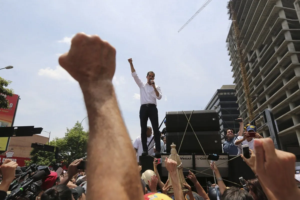 Opposition leader Juan Guaidó speaks to supporters in Caracas, Venezuela, on May 1, 2019. (Fernando Llano/AP Photo)