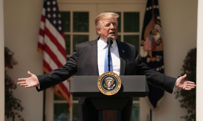 President Donald Trump delivers remarks during a National Day of Prayer service in the Rose Garden at the White House on May 2, 2019. (Chip Somodevilla/Getty Images)