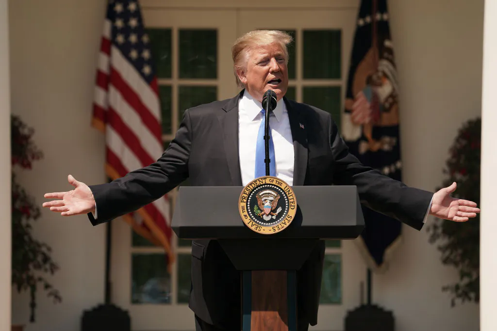 President Donald Trump delivers remarks during a National Day of Prayer service in the Rose Garden at the White House on May 2, 2019. (Chip Somodevilla/Getty Images)