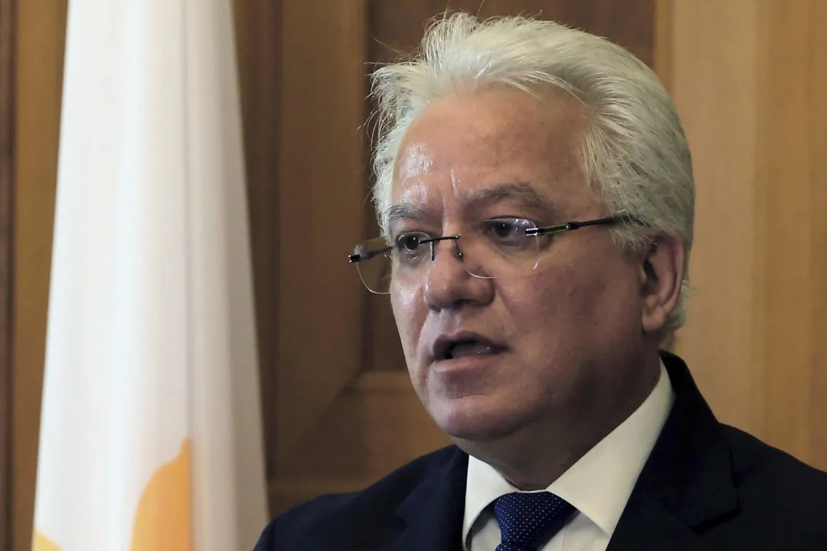 Cyprus' Justice Minister Ioanas Nicolaou talks to the media after a meeting with Cyprus' president Nicos Anastasiades at the presidential palace in capital Nicosia, Cyprus, on May 2, 2019. (Philippos Christou/Photo via AP)