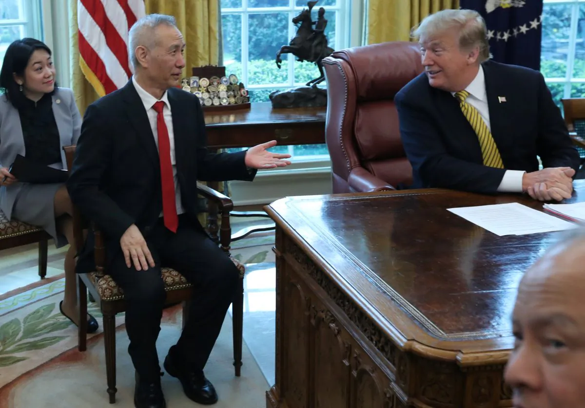 President Donald Trump listens while meeting with China's Vice Premier Liu He in the Oval Office of the White House in Washington, D.C. on April 4, 2019. (Jonathan Ernst/Reuters)