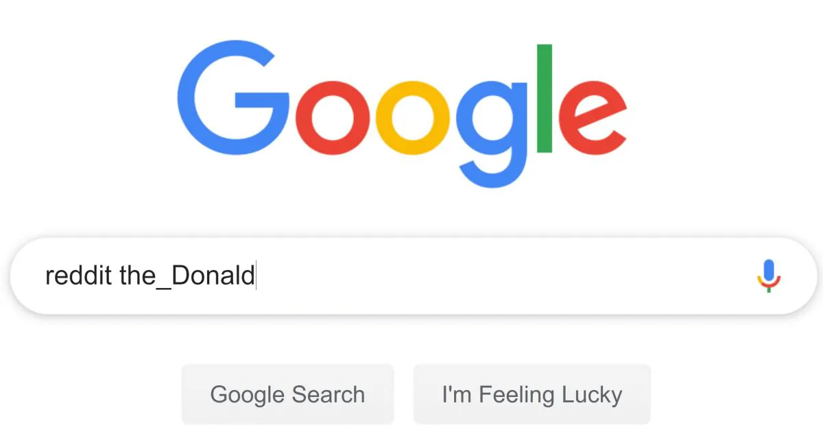 Google search page with the words "reddit The_Donald" typed in on May 3. 2019. (Screenshot via Google)
