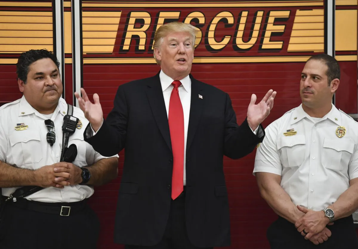 President Trump speaks to first responders at West Palm beach Fire rescue in West Palm Beach, Fla., on Dec. 27, 2017. (Nicholas Kamm/AFP/Getty Images)