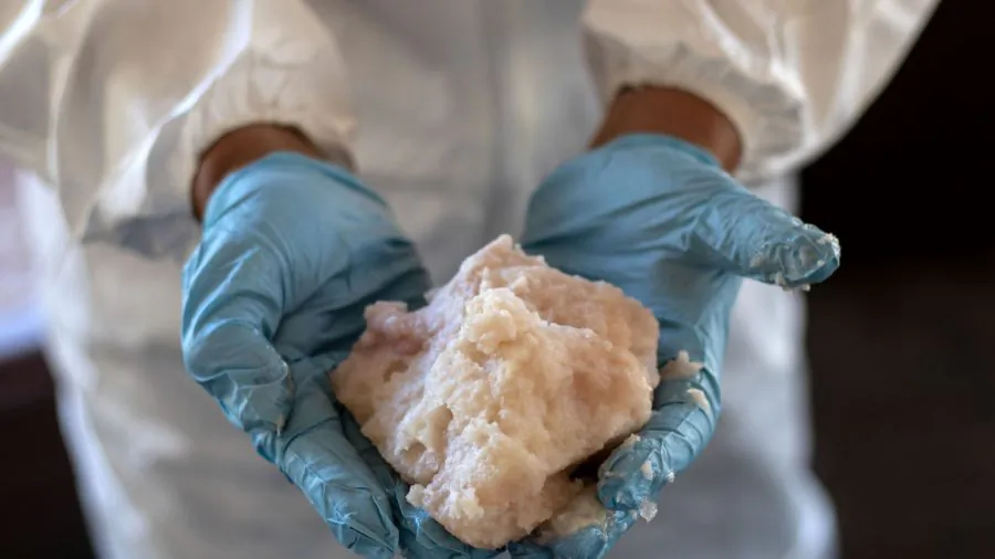 Crystal meth paste at a clandestine laboratory near la Rumorosa town in Tecate, Baja California state, Mexico, on Aug. 28, 2018. (Guillermo Arias/AFP/Getty Images)