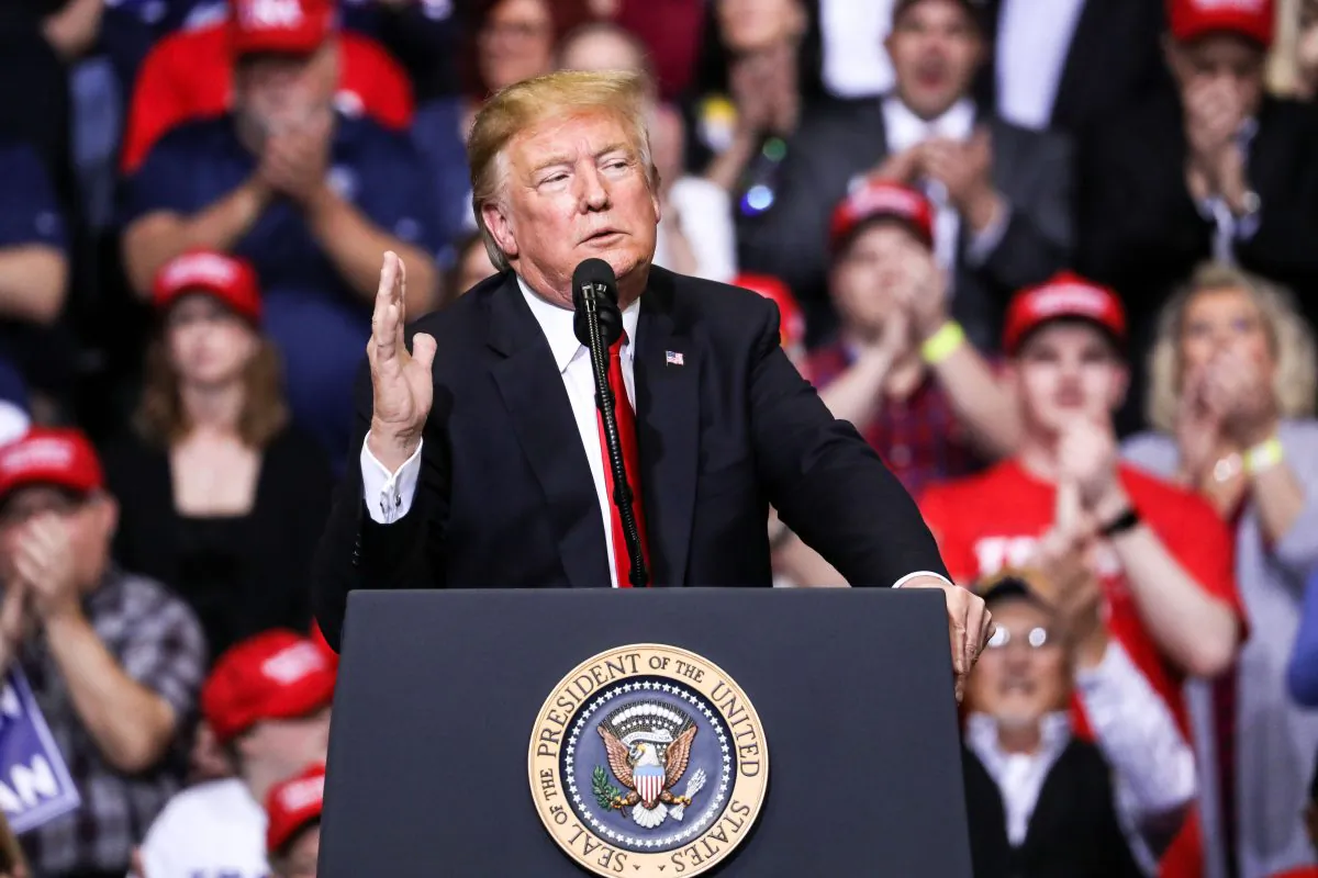 President Donald Trump at a MAGA rally in Grand Rapids, Mich., on March 28, 2019. (Charlotte Cuthbertson/The Epoch Times)