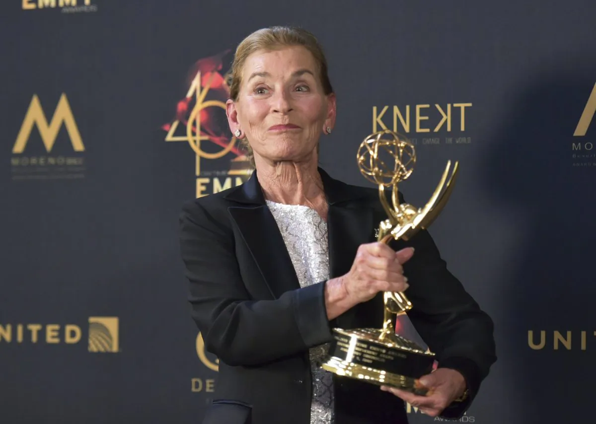 Lifetime achievement award winner Judge Judy Sheindlin poses in the press room at the 46th annual Daytime Emmy Awards at the Pasadena Civic Center in Pasadena, Calif., on May 5, 2019. (Richard Shotwell/Invision/AP)