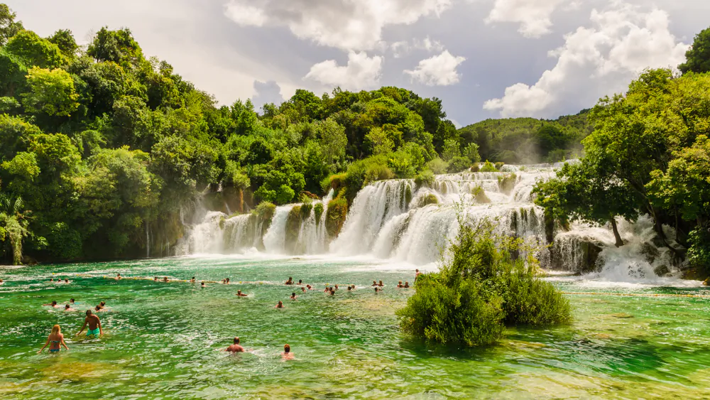 Skradinski Buk, the most famous of the waterfalls in Krka National Park, ends in an enormous natural swimming pool. (Shutterstock)
