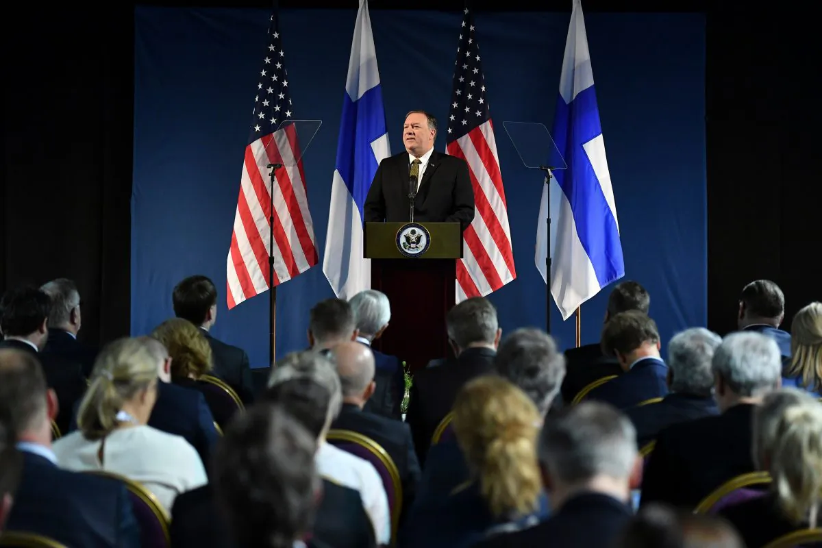 Secretary of State Mike Pompeo speaks on Arctic policy at the Lappi Areena in Rovaniemi, Finland on May 6, 2019. (Mandel Ngan/AFP/Getty Images)