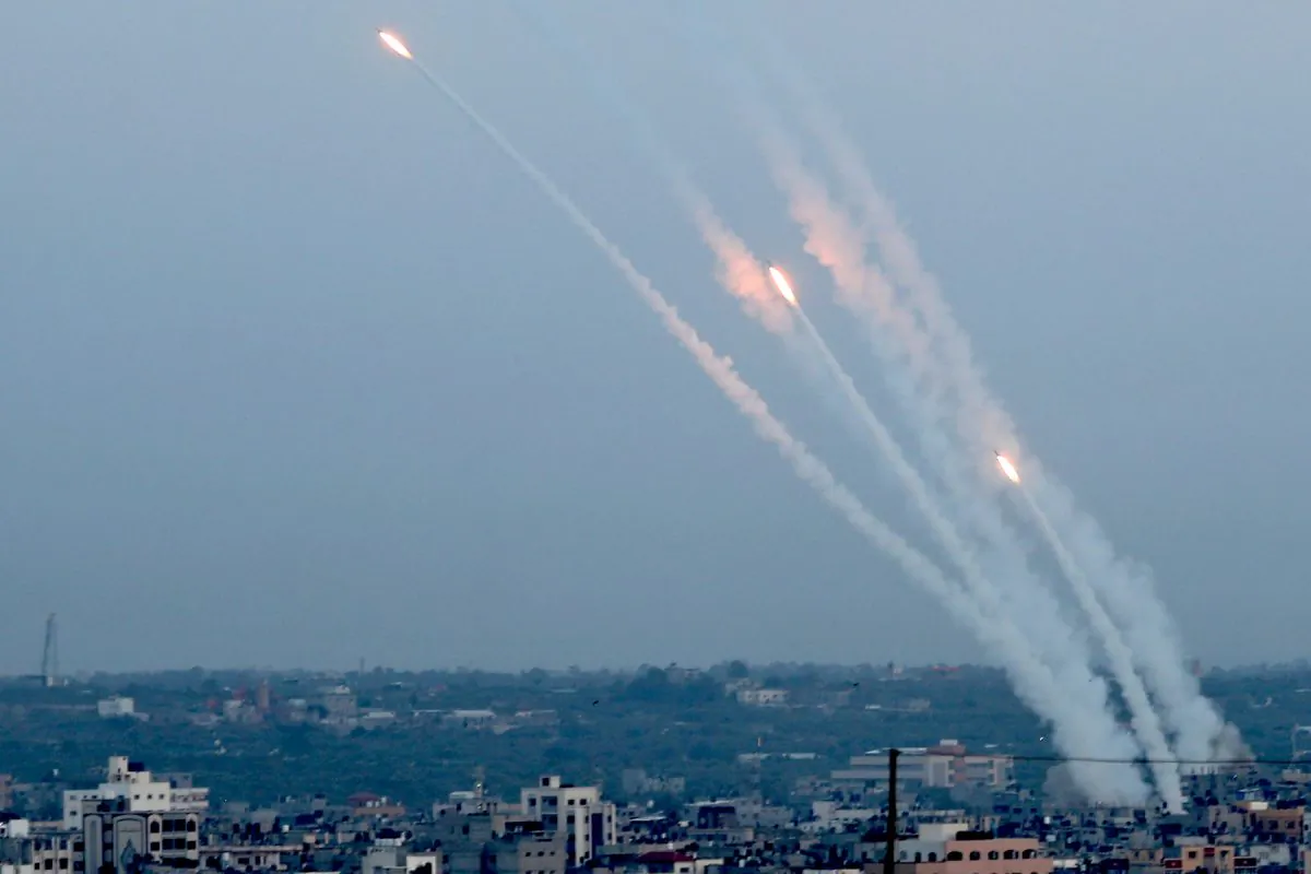 Rockets are fired from Gaza towards Israel, in Gaza, on May 5, 2019. (Reuters/Mohammed Salem)