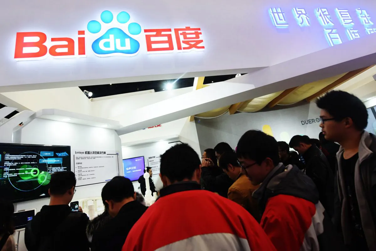 People visit the Baidu booth during the 4th World Internet Conference in Wuzhen in China's eastern Zhejiang province on Dec. 4, 2017.
(AFP/Getty Images)