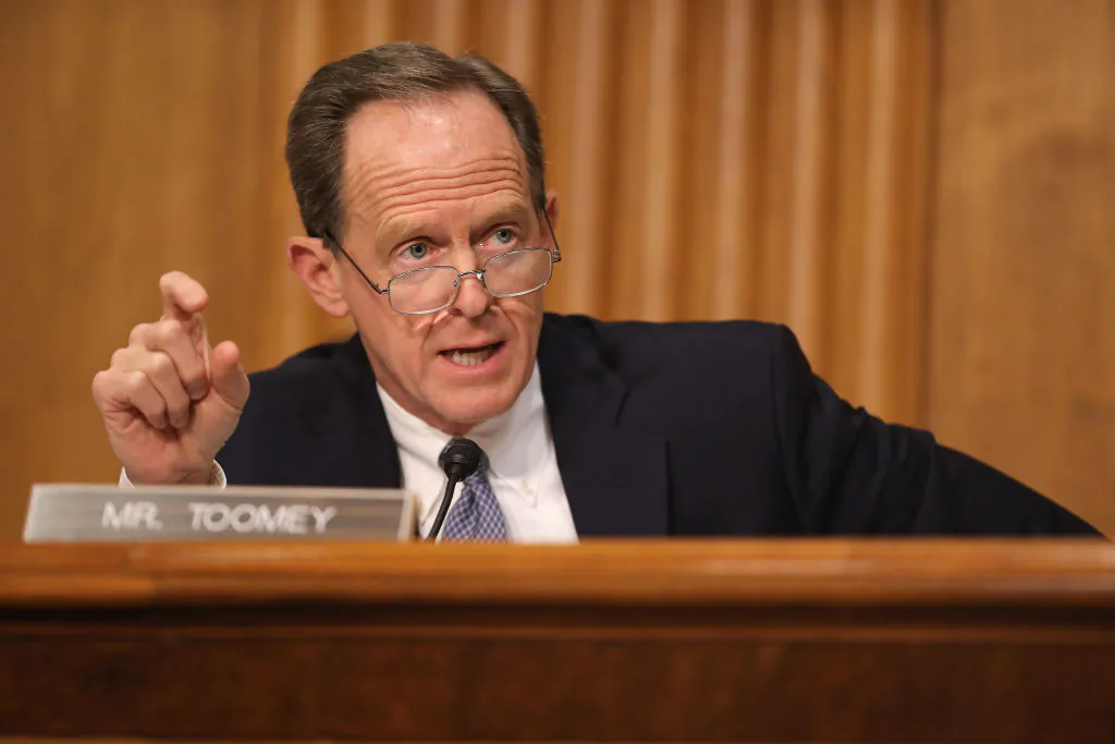 Senate Finance Committee member Sen. Pat Toomey (R-Pa.) during a hearing in the Dirksen Senate Office Building on Capitol Hill, on April 10, 2019. (Chip Somodevilla/Getty Images)