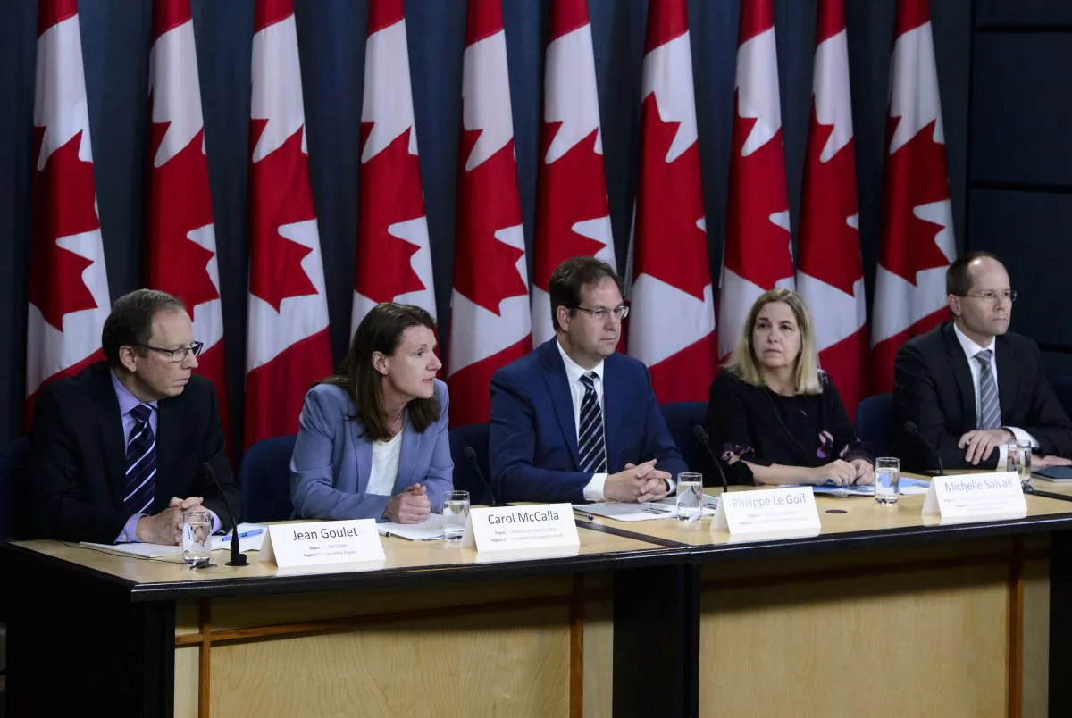 Officials from the Auditor General's office hold a press briefing following the tabling of the 2019 Spring Reports of the Auditor General of Canada in Ottawa on May 7, 2019. (Sean Kilpatrick/The Canadian Press)
