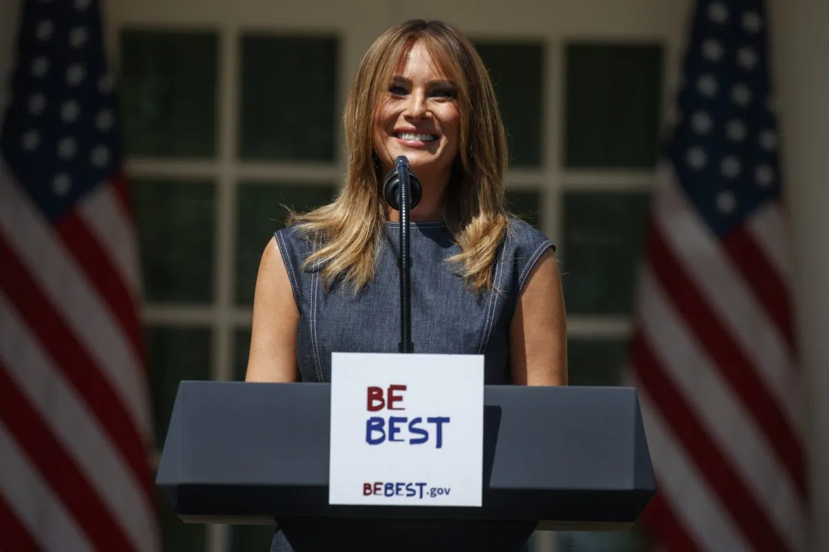 First lady Melania Trump speaks during a program for her "Be Best" initiative in the Rose Garden of the White House, in Washington on May 7, 2019. (Evan Vucci/AP Photo)
