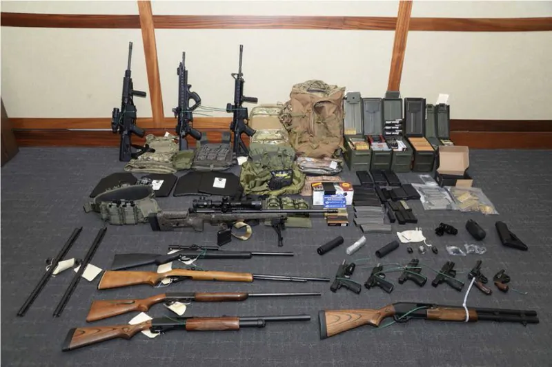 Firearms and ammunition that was in the motion for detention pending trial in the case against Christopher Hasson, who faces domestic terror allegations. (U.S. District Court via AP)