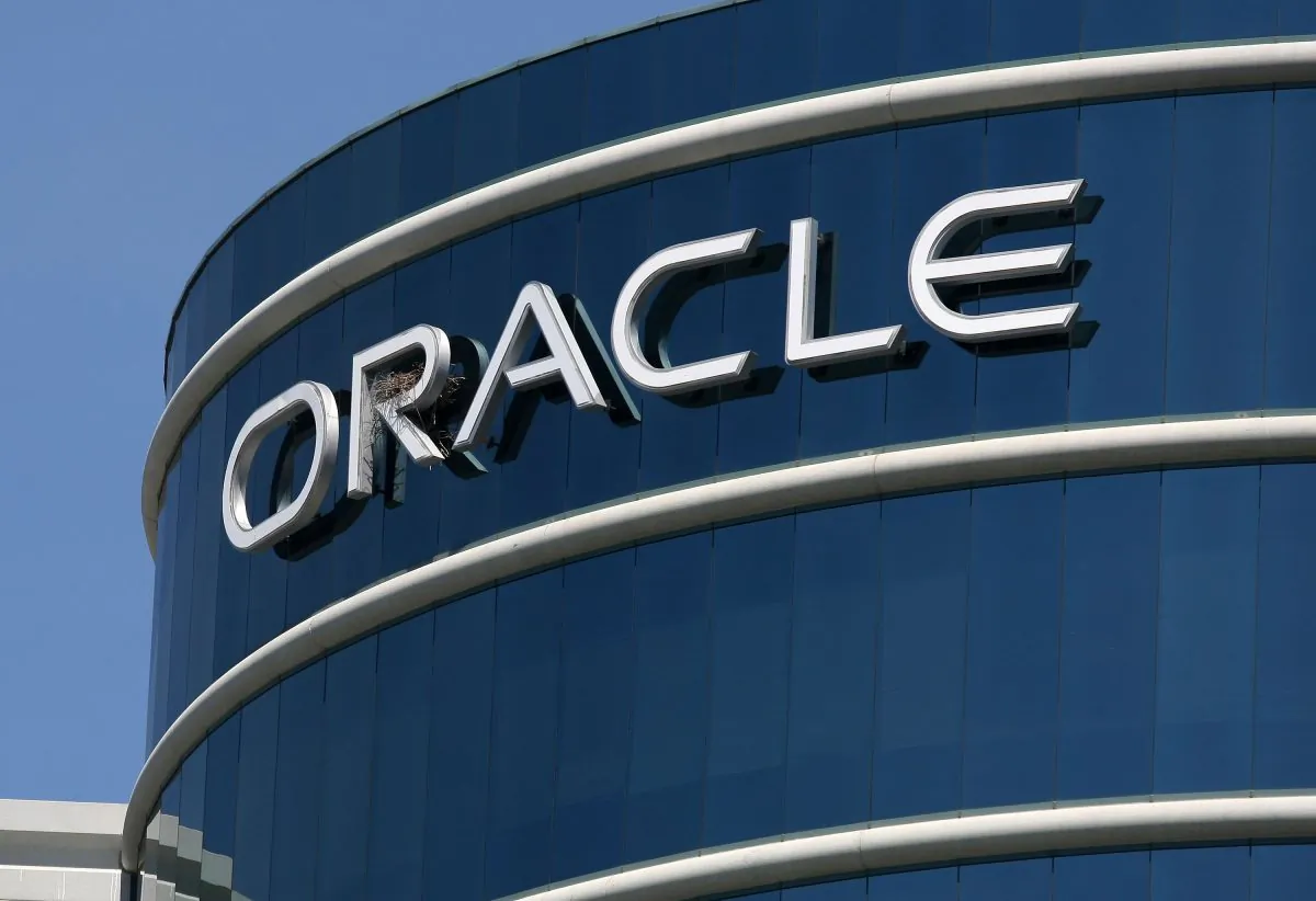 The Oracle logo is displayed on the exterior of the Oracle headquarters in Redwood Shores, Calif., on April 20, 2009. (Justin Sullivan/Getty Images)