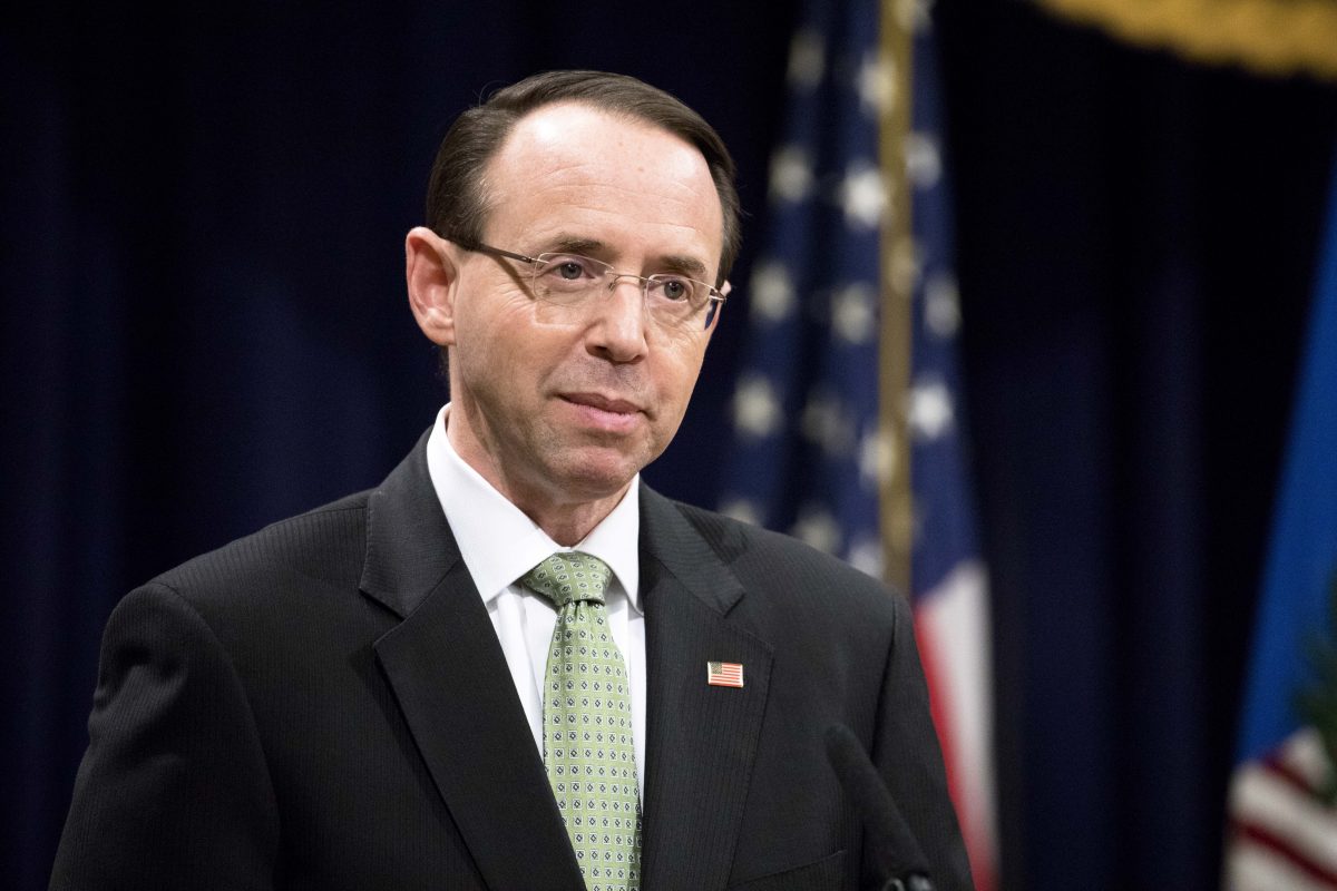 Rod Rosenstein speaks during a press conference