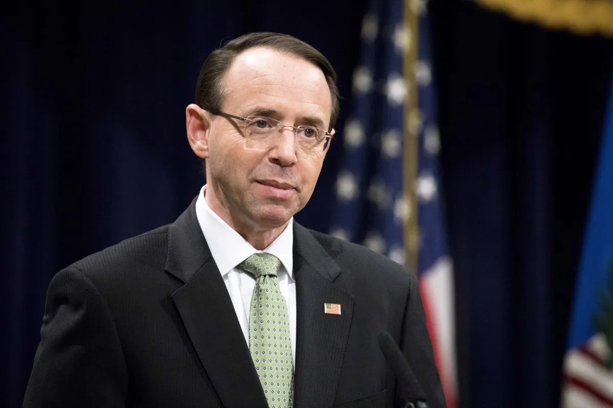 Deputy Attorney General Rod Rosenstein at the Department of Justice Human Trafficking Summit in Washington on Feb. 2, 2018. (Samira Bouaou/The Epoch Times)