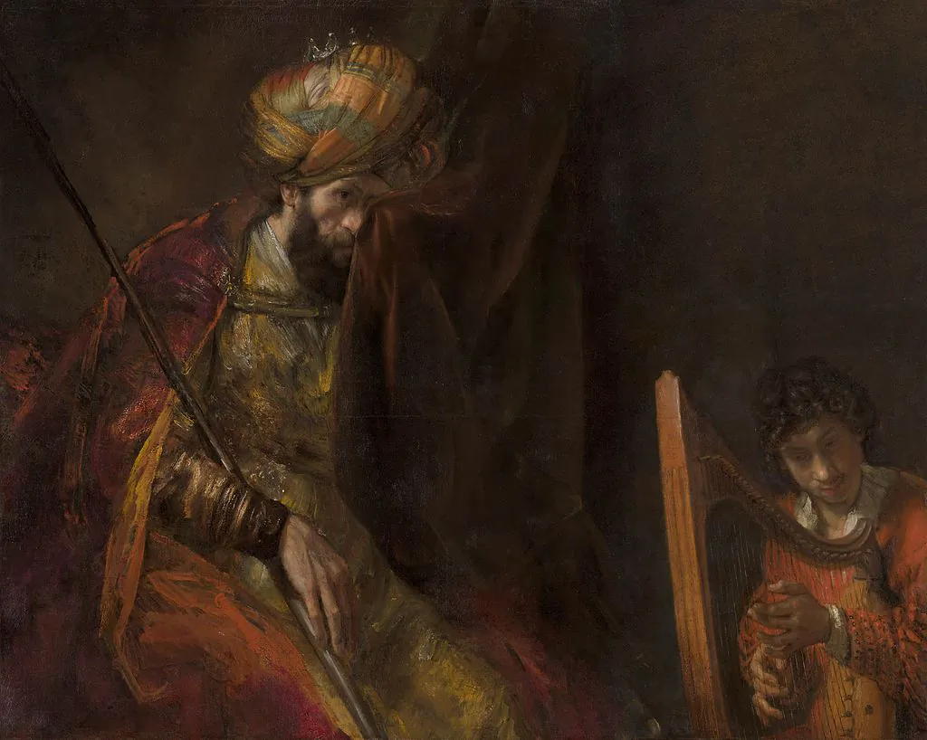 "David Plays the Harp for Saul" by Rembrandt van Rijn.