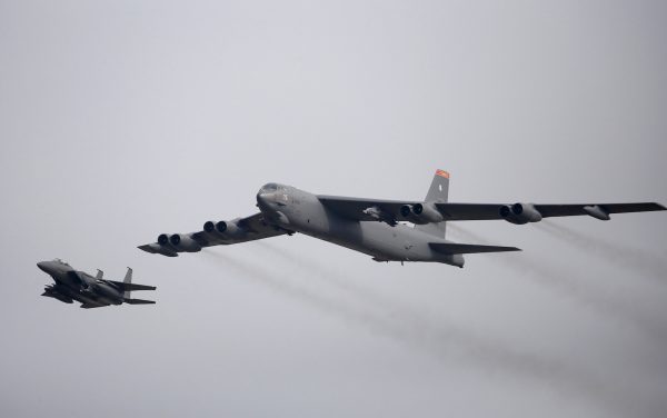 FILE PHOTO: A U.S. Air Force B-52 flies over Osan Air Base in Pyeongtaek