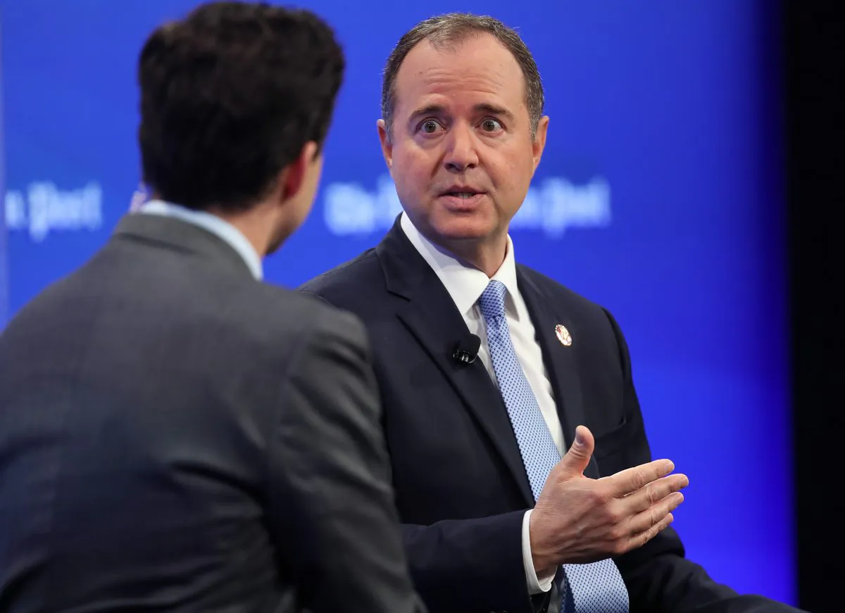 House Intelligence Committee Chairman Rep. Adam Schiff (R) (D-Calif.) answers questions from Washington Post reporter Robert Costa (L) in Washington, D.C., on April 30, 2019. (Win McNamee/Getty Images)