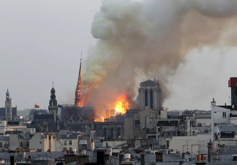 Notre Dame cathedral as it burns in Paris on April 15, 2019. (AP Photo/Thibault Camus)