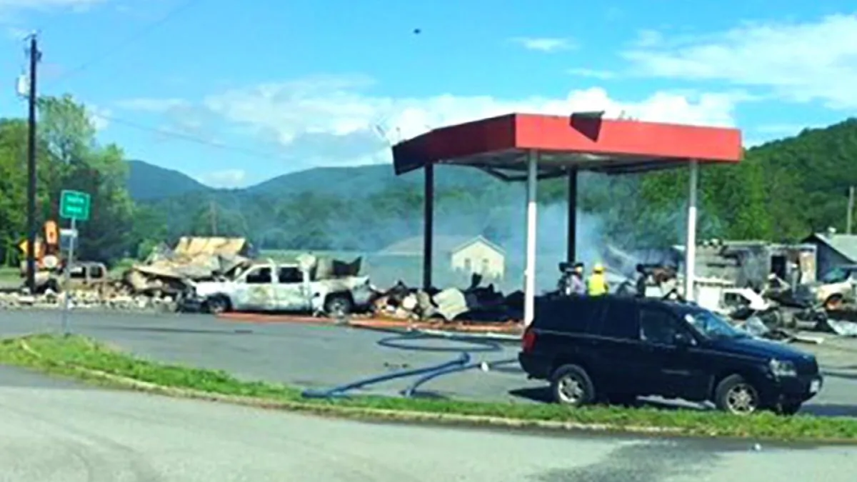 Photo shows the damage after the gas station exploded in Rockbridge County, Va., on May 10, 2019. (Virginia State Patrol)