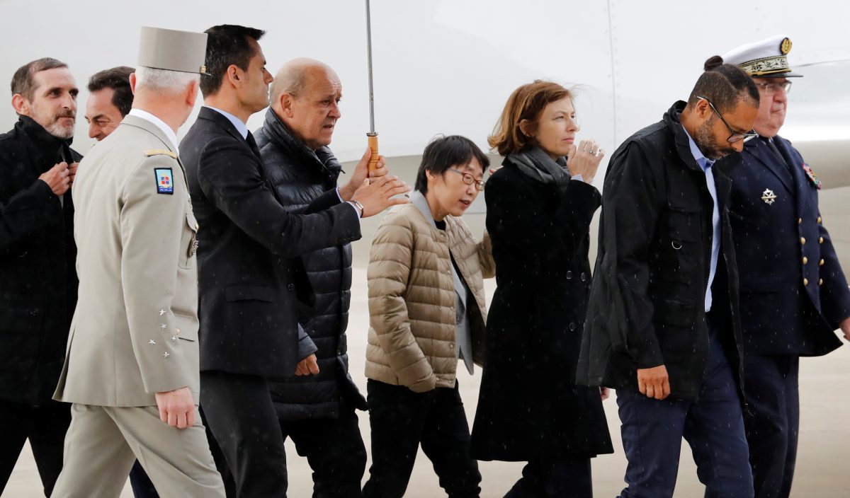Macron welcomes hostages freed by French commandos in Sahel, in Villacoublay