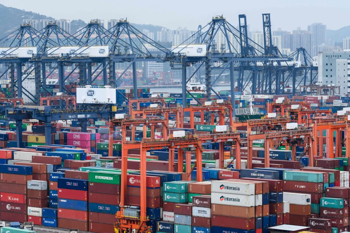Containers outside the Kwai Chung Customhouse Cargo Examination Compound in Hong Kong on Feb. 1, 2019. (Anthony Wallace/AFP/Getty Images)