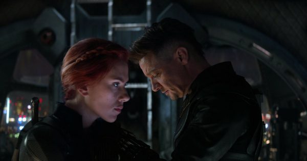 Scarlett Johansson, left, and Jeremy Renner in a scene