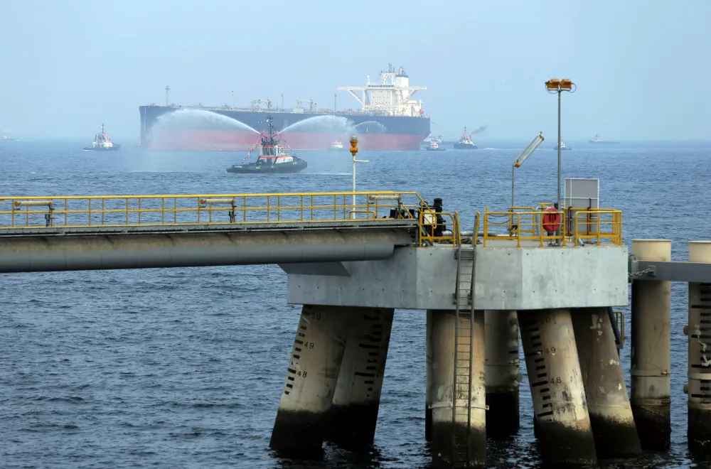 An oil tanker approaches to the new Jetty during the launch of the new $650 million oil facility in Fujairah, United Arab Emirates, on Sept. 21, 2016. (AP Photo/Kamran Jebreili)