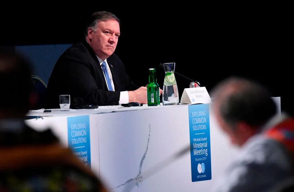 US Secretary of State Mike Pompeo takes part in the 11th Ministerial Meeting of the Arctic Council in Rovaniemi, Finland on May 7, 2019. (Mandel Ngan/AFP/Getty Images)
