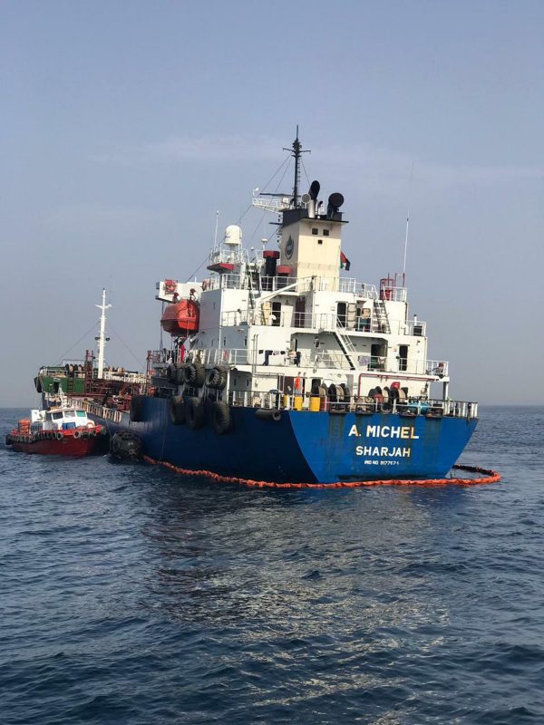The Emirati-flagged bunkering tanker A. Michel off the coast of Fujairah,