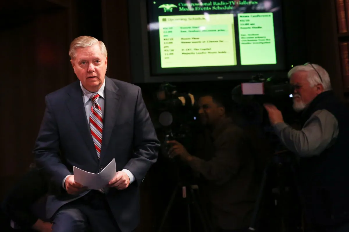 Sen. Lindsey Graham (R-S.C.) speaks to media about the Mueller report at the Capitol in Washington on March 25, 2019. (Charlotte Cuthbertson/The Epoch Times)