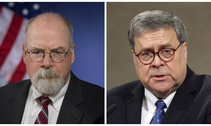 United States Attorney John Durham and Attorney General William Barr. (L - Department of Justice, R -  Chip Somodevilla/Getty Images)