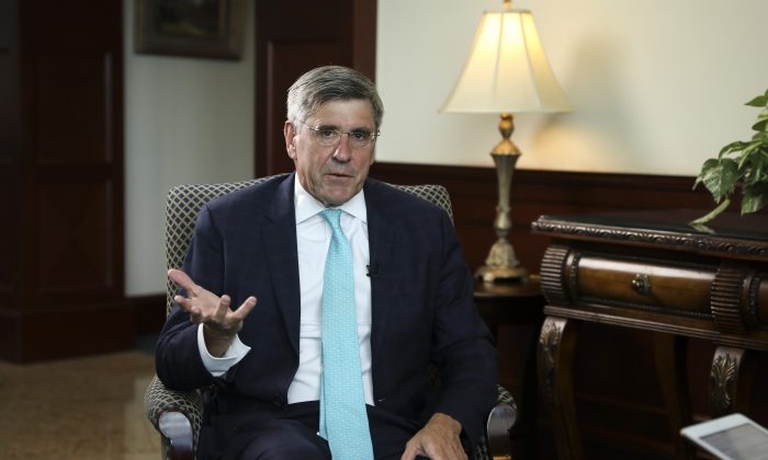 Economist Stephen Moore during an interview at The Heritage Foundation, in Washington on May 14, 2019. (Samira Bouaou/The Epoch Times)