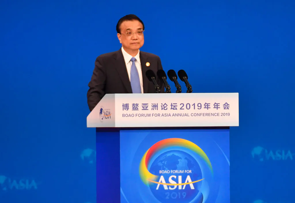 Chinese Premier Li Keqiang delivers a speech during the opening of the Boao Forum for Asia (BFA) Annual Conference 2019 in Boao, southern China's Hainan Province on March 28, 2019. (STR/AFP/Getty Images)
