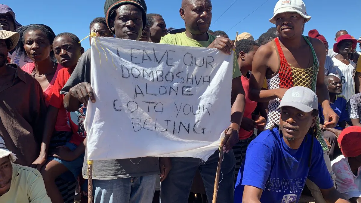Villagers demonstrate against a Chinese company in Domboshava, Zimbabwe, on May 6, 2019. (Courtesy Columbus Mavhunga) 