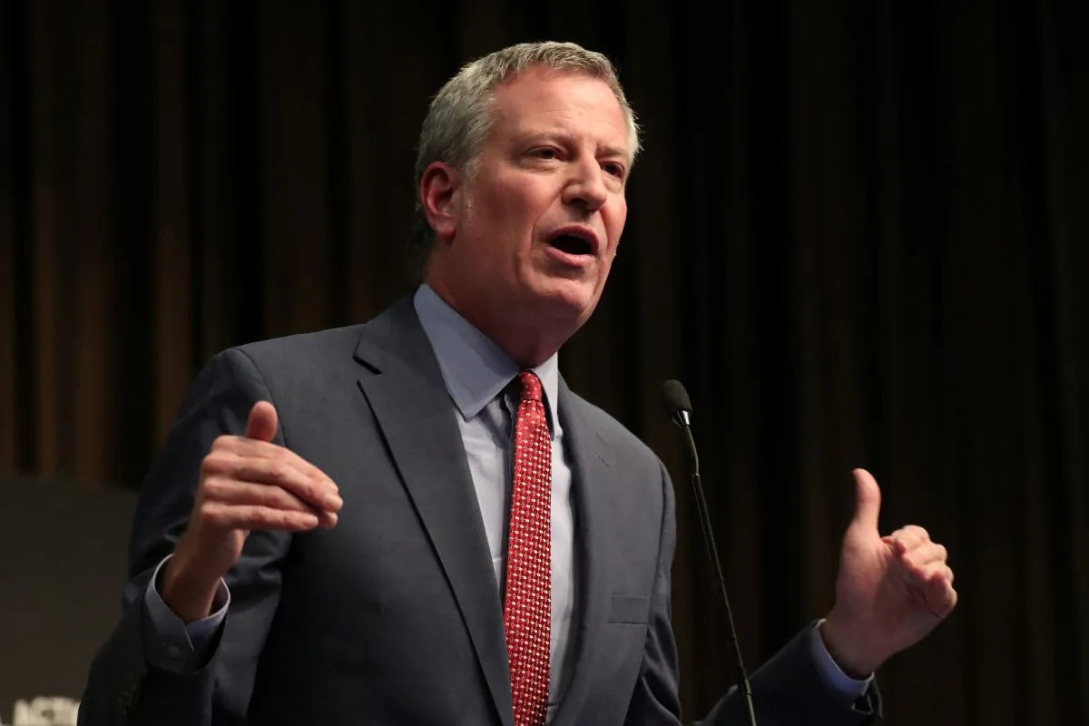 New York City Mayor Bill de Blasio speaks at the 2019 National Action Network National Convention in New York on April 3, 2019. (Shannon Stapleton/Reuters)
