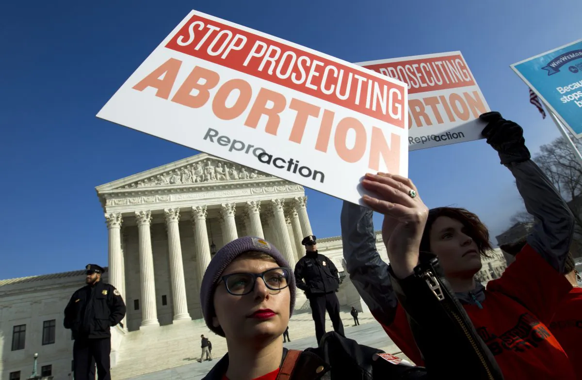 Abortion rights activists protest outside of the U.S. Supreme Court, during the March for Life in Washington. (Jose Luis Magana/AP)