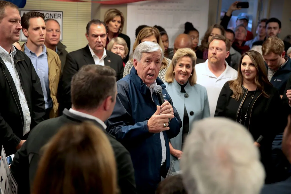 Missouri Governor Mike Parson speaks in support of Republican U.S. Senate candidate Josh Hawley during a campaign rally in St. Louis, Missouri, on Nov. 5, 2018. (Scott Olson/Getty Images)