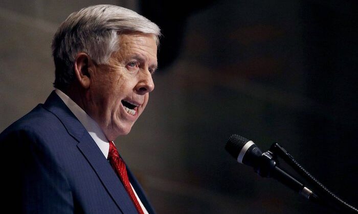A bill banning pharmacists from querying ivermection and hydroxychloroquine for use against COVID-19 will soon arrive on Missouri Gov. Mike Parson 's desk in Jefferson City, Mo. File photo taken on May 15, 2022. (Charlie Riedel/AP Photo)

