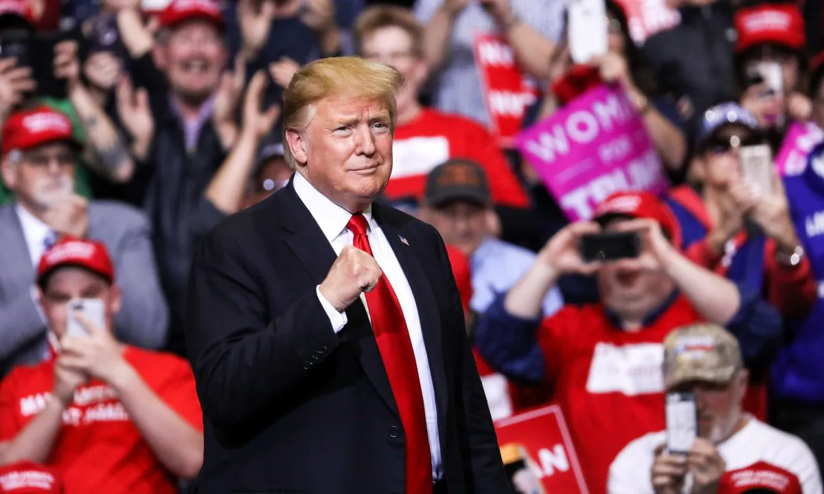 President Donald Trump at a MAGA rally in Grand Rapids, Mich., on March 28, 2019. (Charlotte Cuthbertson/The Epoch Times)