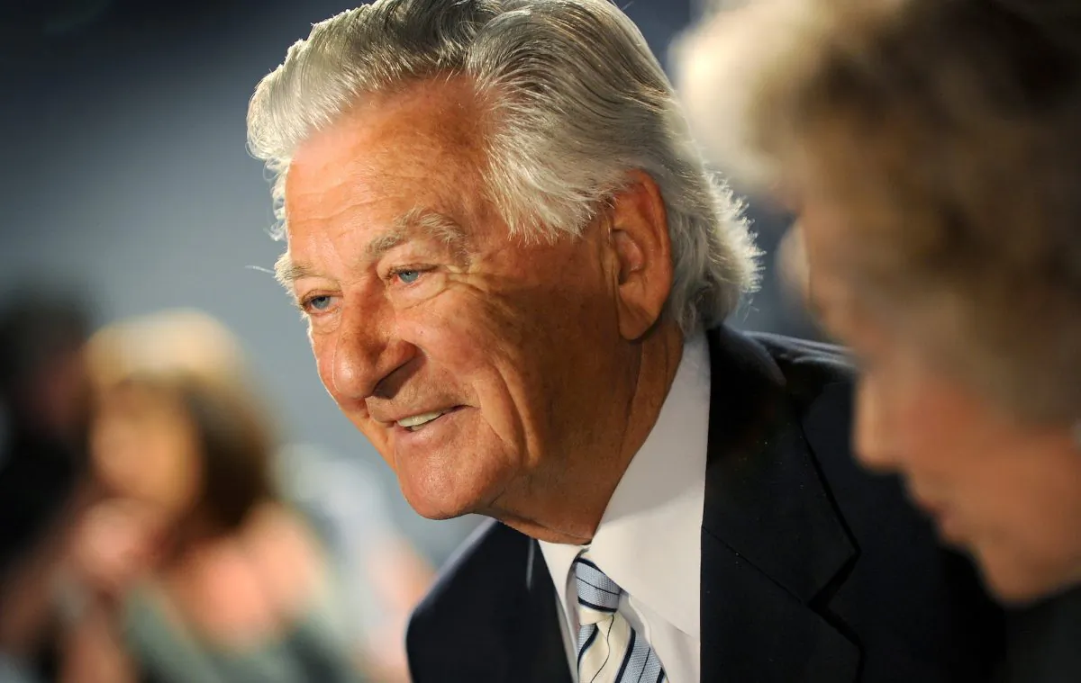 Bob Hawke in Brisbane on Aug. 16, 2010. The former Labor Australian prime minister has died peacefully in his sleep with wife Blanche d’Alpuget at his side at age 89, on late May 16, 2019. (William West/AFP/Getty Images)