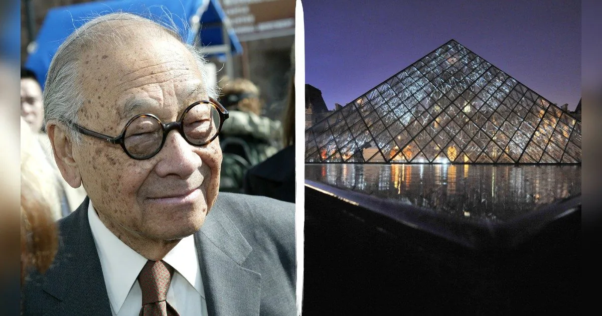 L: Architect I.M. Pei at the Ellis Island Museum in New York City on April 21, 2004. (Paul Hawthorne/Getty Images) R: Louvre in Paris on April 9, 2009. (Lionel Bonaventure/AFP/Getty Images)