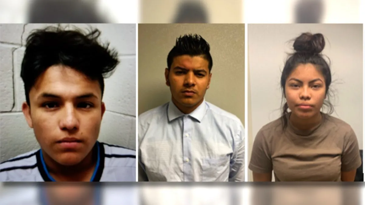 (L-R) Josue Fuentes-Ponce, Joel Escobar and Cynthia Hernandez-Nucamendi. The teenagers were arrested and charged as adults with first-degree murder after a missing was found dead in a Riverdale, Md. creek on May 15, 2019. Authorities say they’re working to identity a fourth person involved in the slaying. (George's County Police Department via AP)